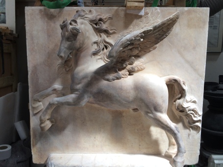 Michael Rysbrack Pegasus being repaired in the stone conservation studio.Photo Tracey Cartledge